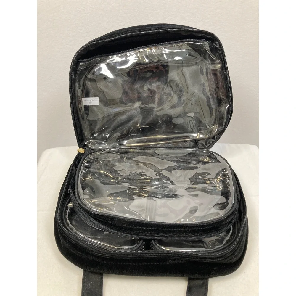 Bueno Velvet Toiletry‎ Bag Travel Case Black Tassel Organizer Small